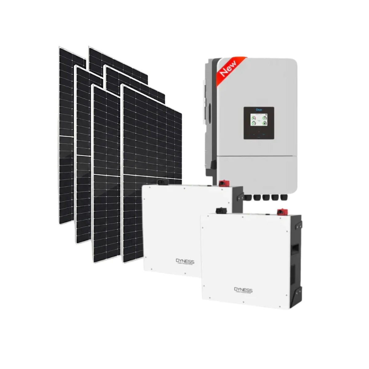 8KVA Deye Hybrid Inverter + 2x Dyness 5.12kWh Batteries + 6x460W Solar Panel Combo