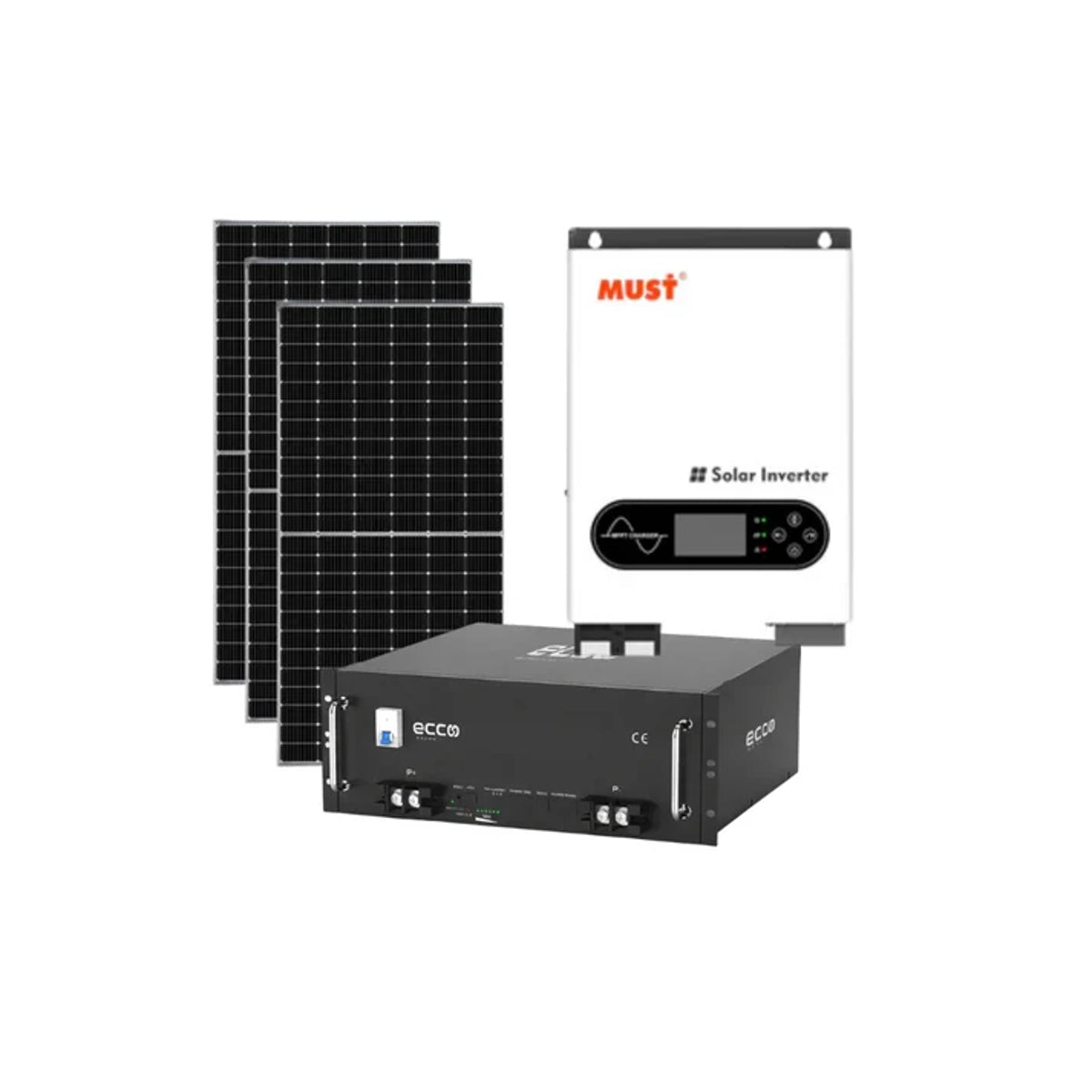 3.6KVA/3600W MPPT MUST Hybrid Inverter 24V + 2.56kWh Battery + 3x460W Solar Panel Combo