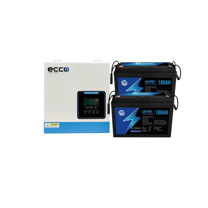 3.5KVA Ecco 24V Hybrid Inverter + 2x Ingle 12.8V 100Ah Batteries (2.56kWh)